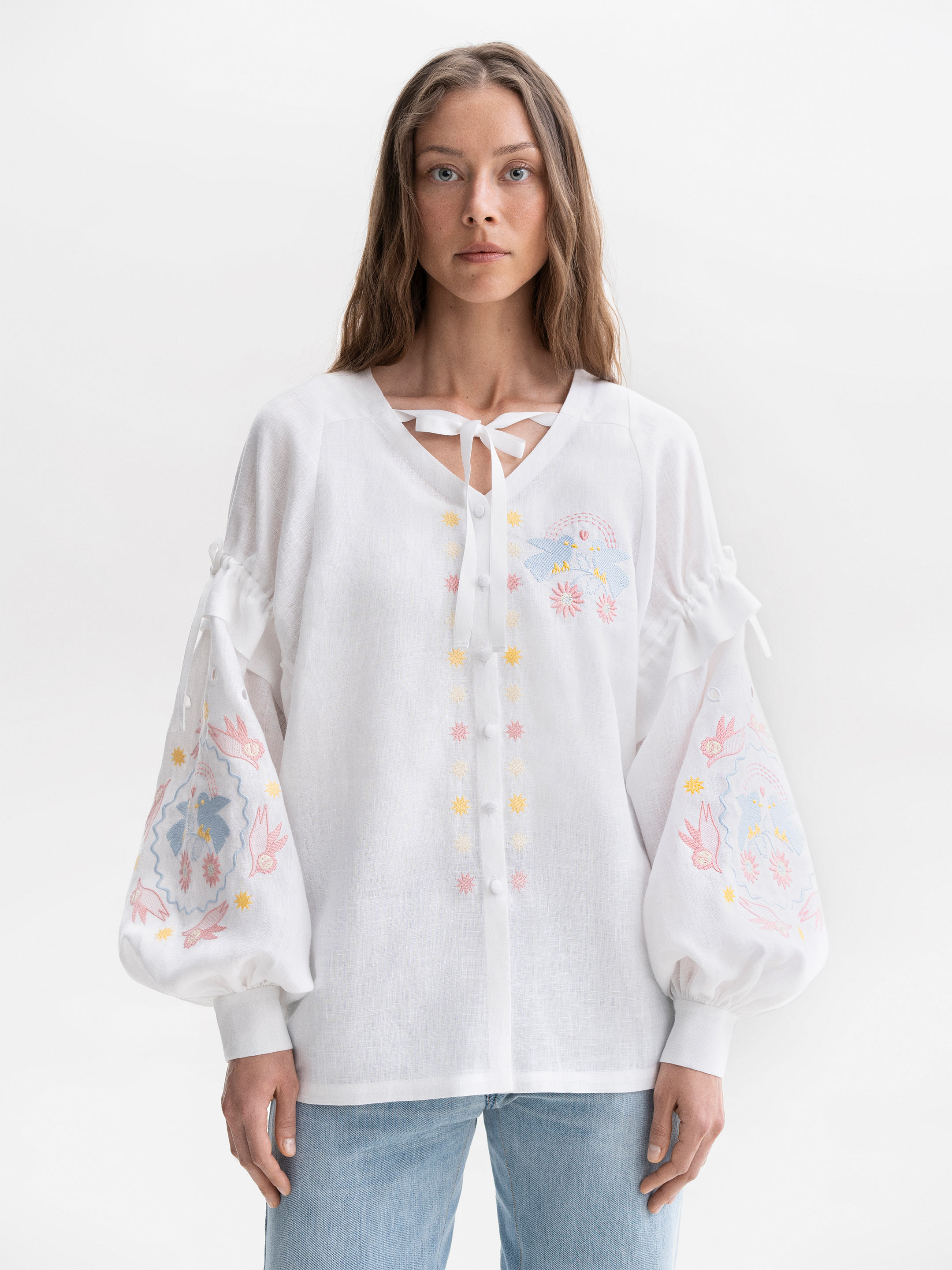 White embroidered shirt with colorful embroidery Polina Buy