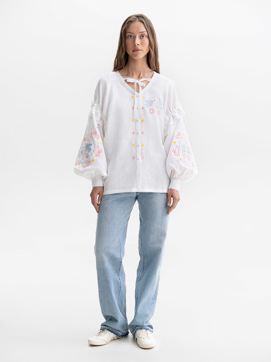 White embroidered shirt with colorful embroidery Polina [0]