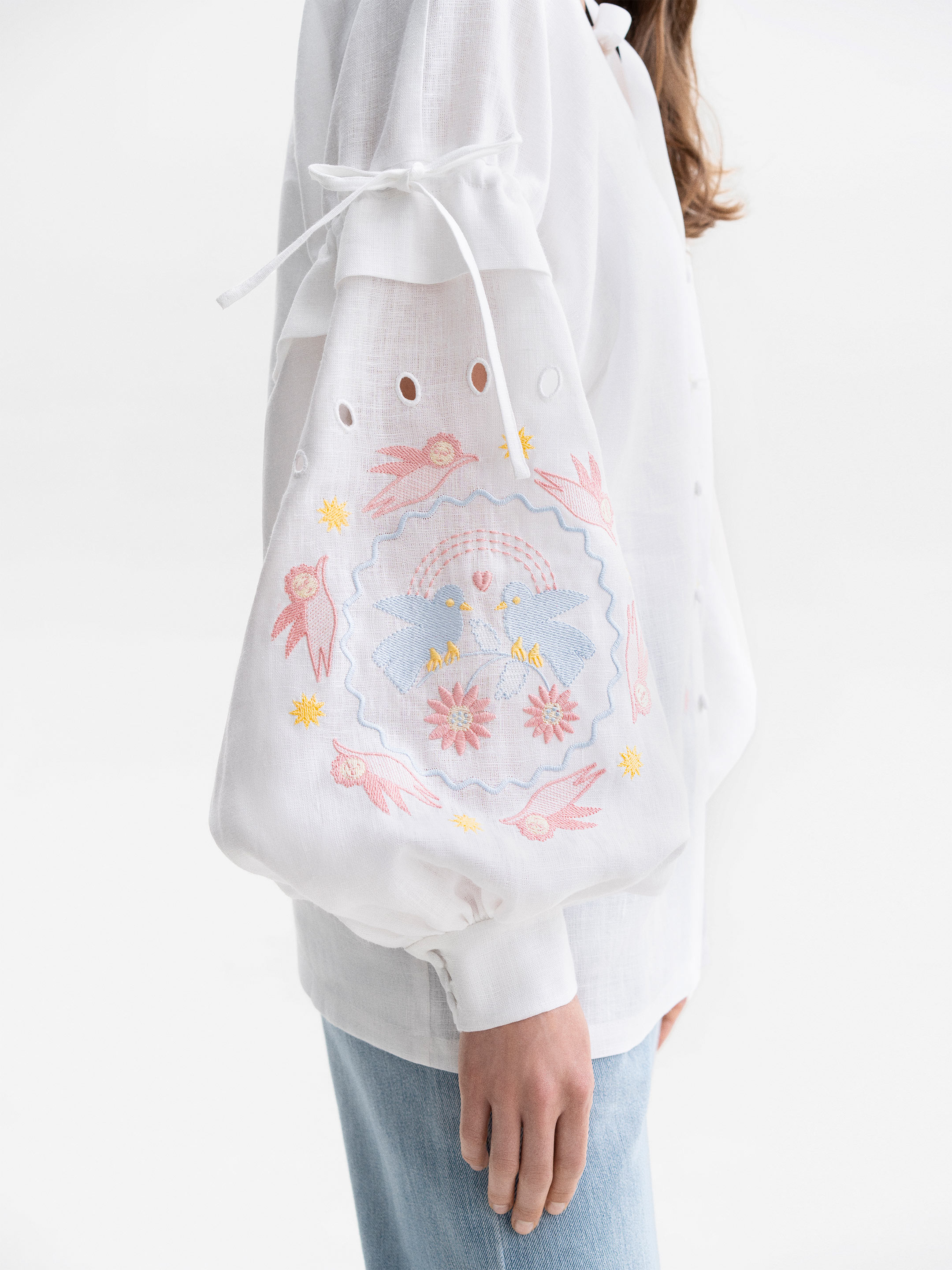 White embroidered shirt with colorful embroidery Polina in Ukraine