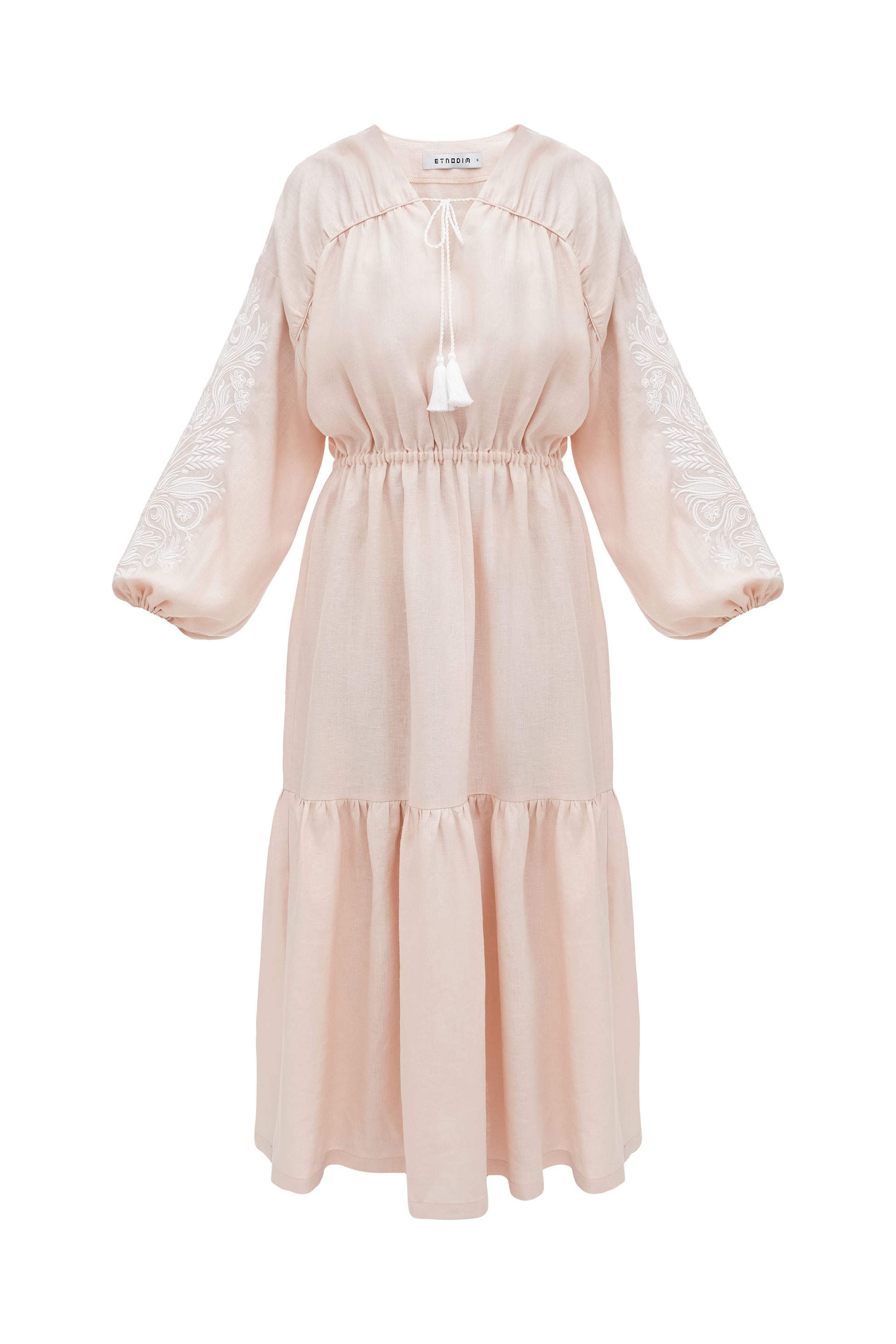 Peach embroidered midi dress with white embroidery Kamiana Vyshyvanka choose