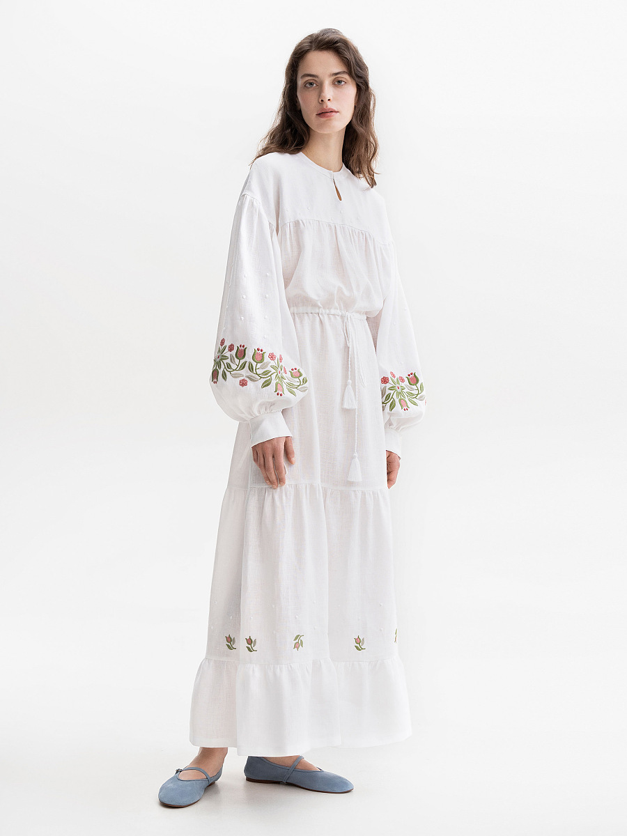 Embroidered dress with floral ornament Pelageya [0]