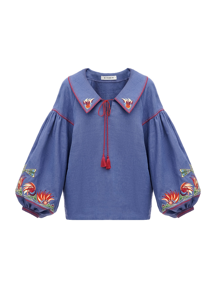Blue embroidered women's jacket with colorful embroidery Mariupol [0]