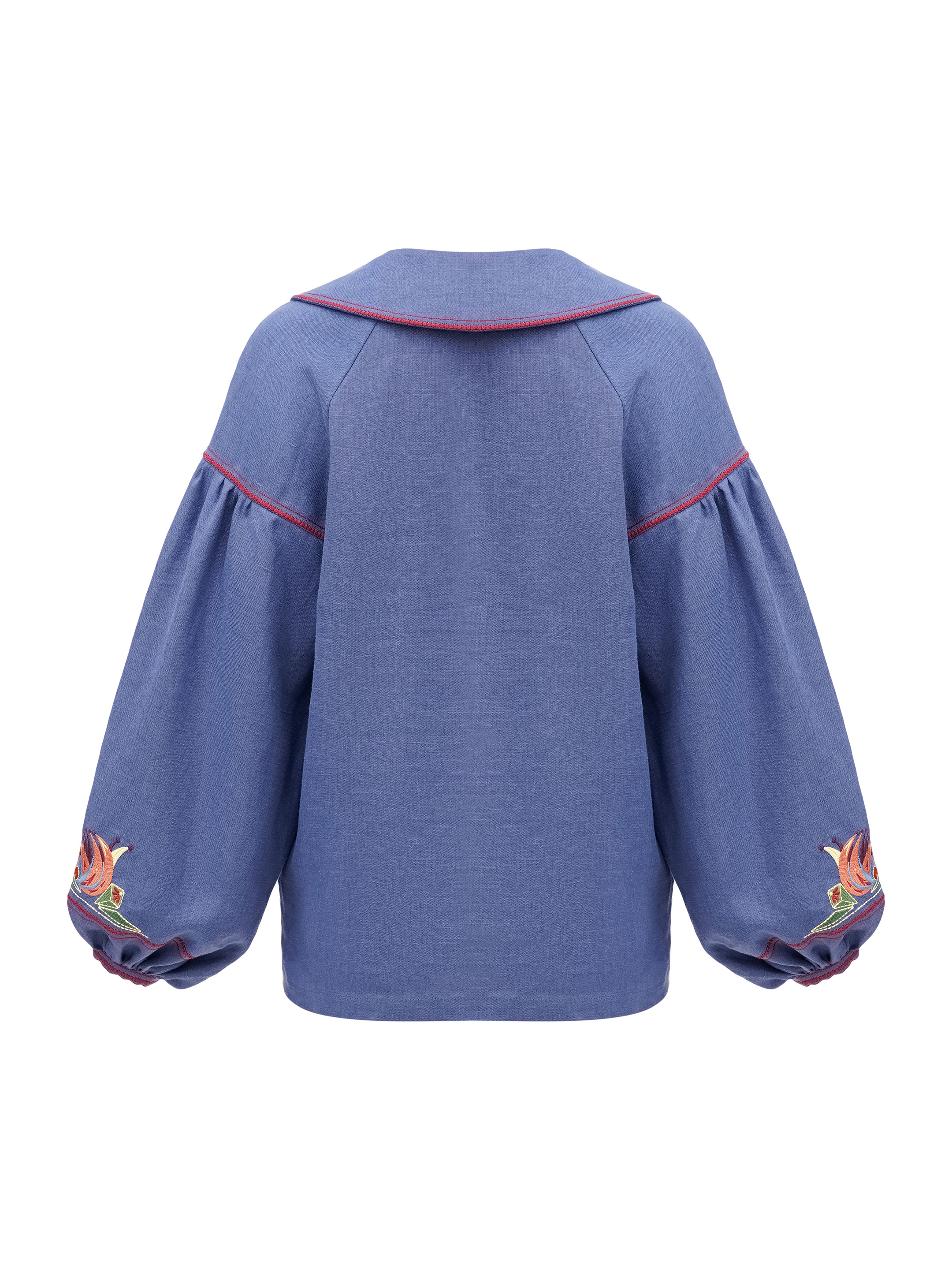Blue embroidered women's jacket with colorful embroidery Mariupol fitting