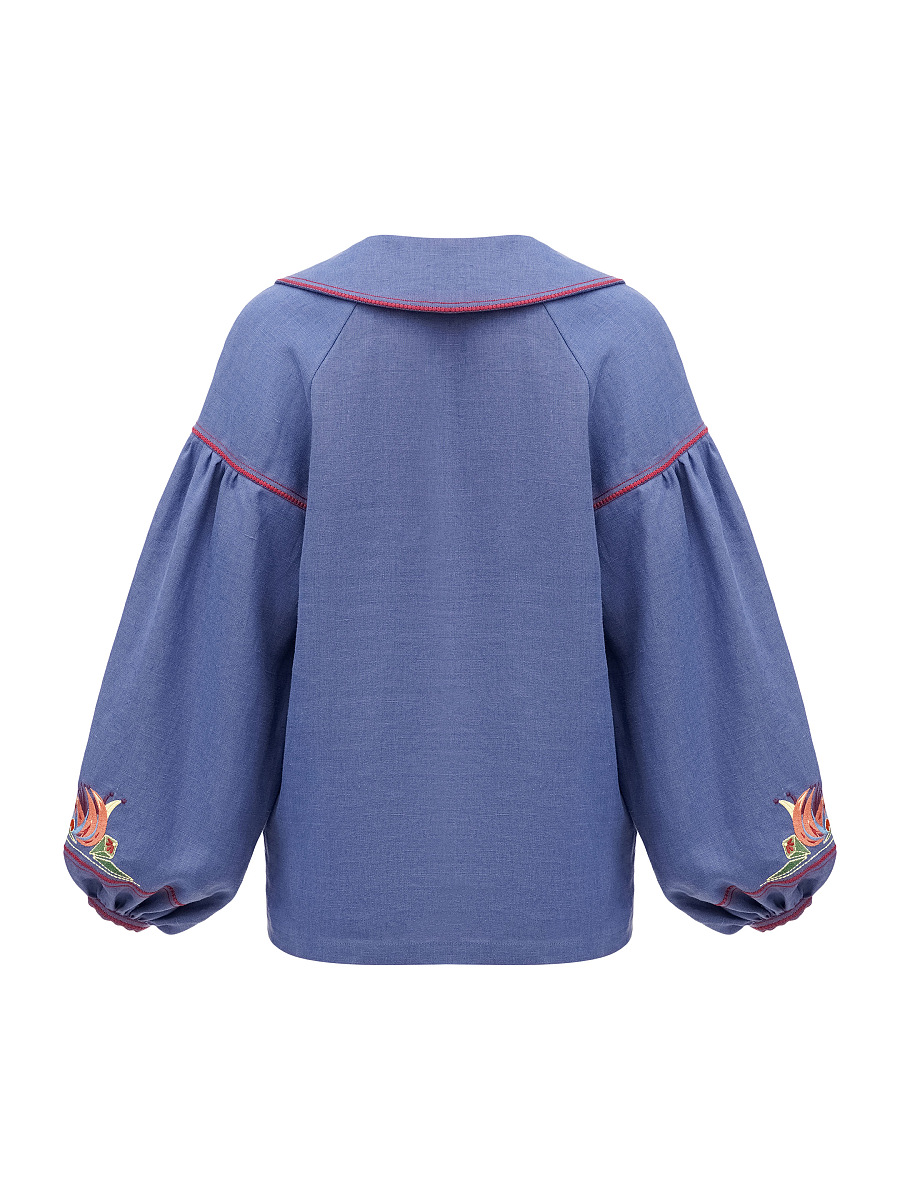 Blue embroidered women's jacket with colorful embroidery Mariupol [0]