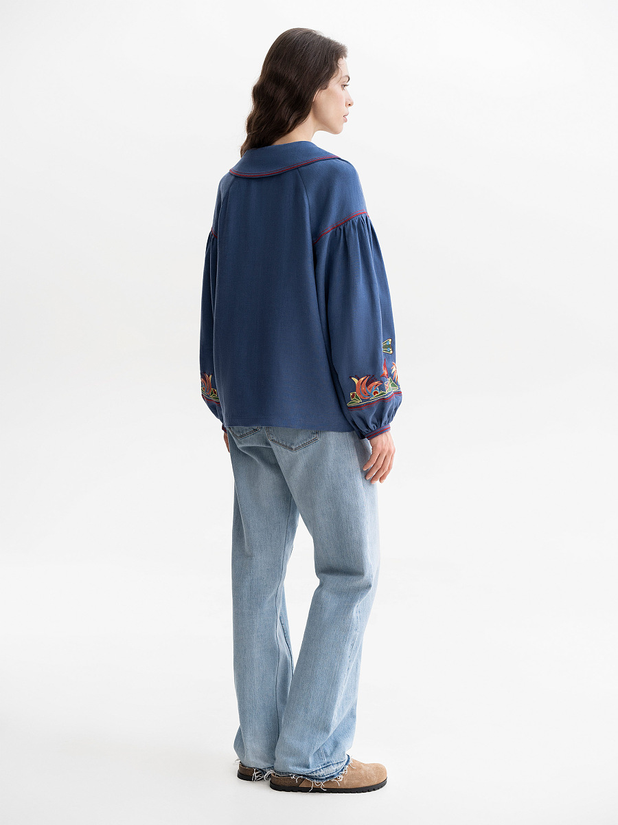 Blue embroidered women's jacket with colorful embroidery Mariupol [0]