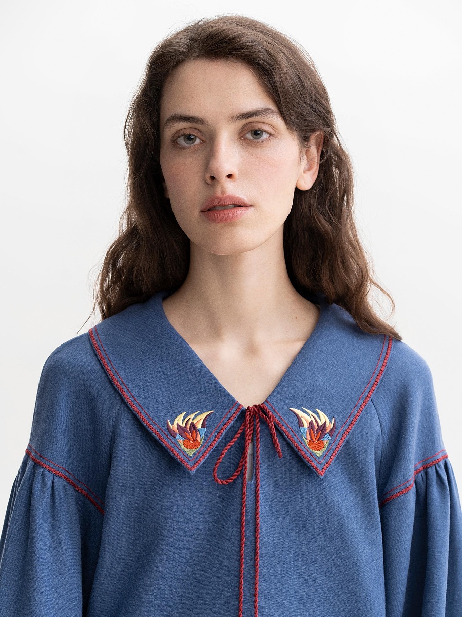Blue embroidered women's jacket with colorful embroidery Mariupol [0]