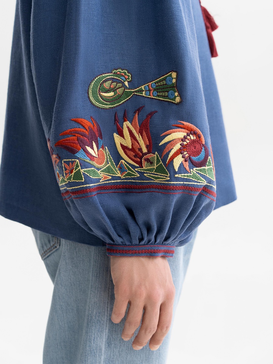 Blue embroidered women's jacket with colorful embroidery Mariupol [0]