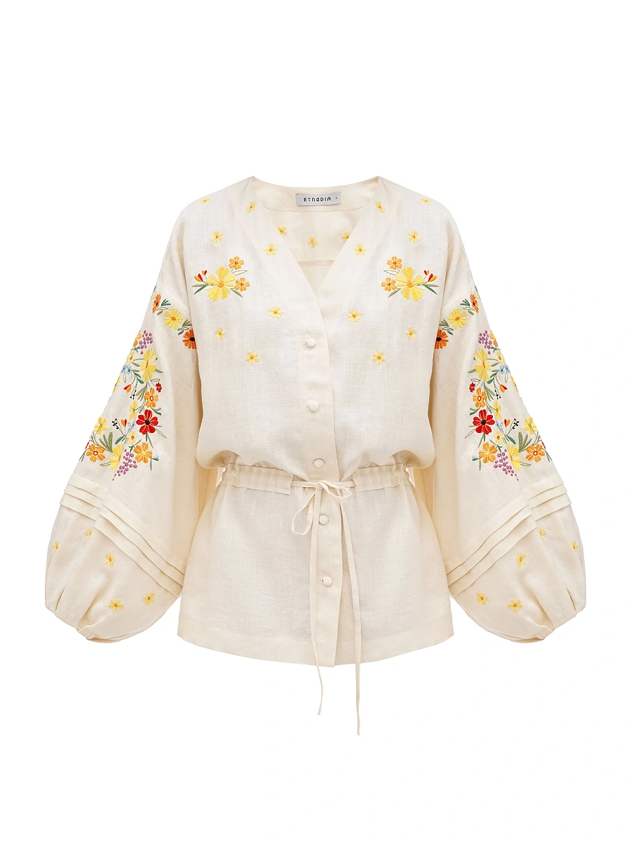 Linen Embroidered Blouse with Floral Pattern "Budzhak" dark — Yellow