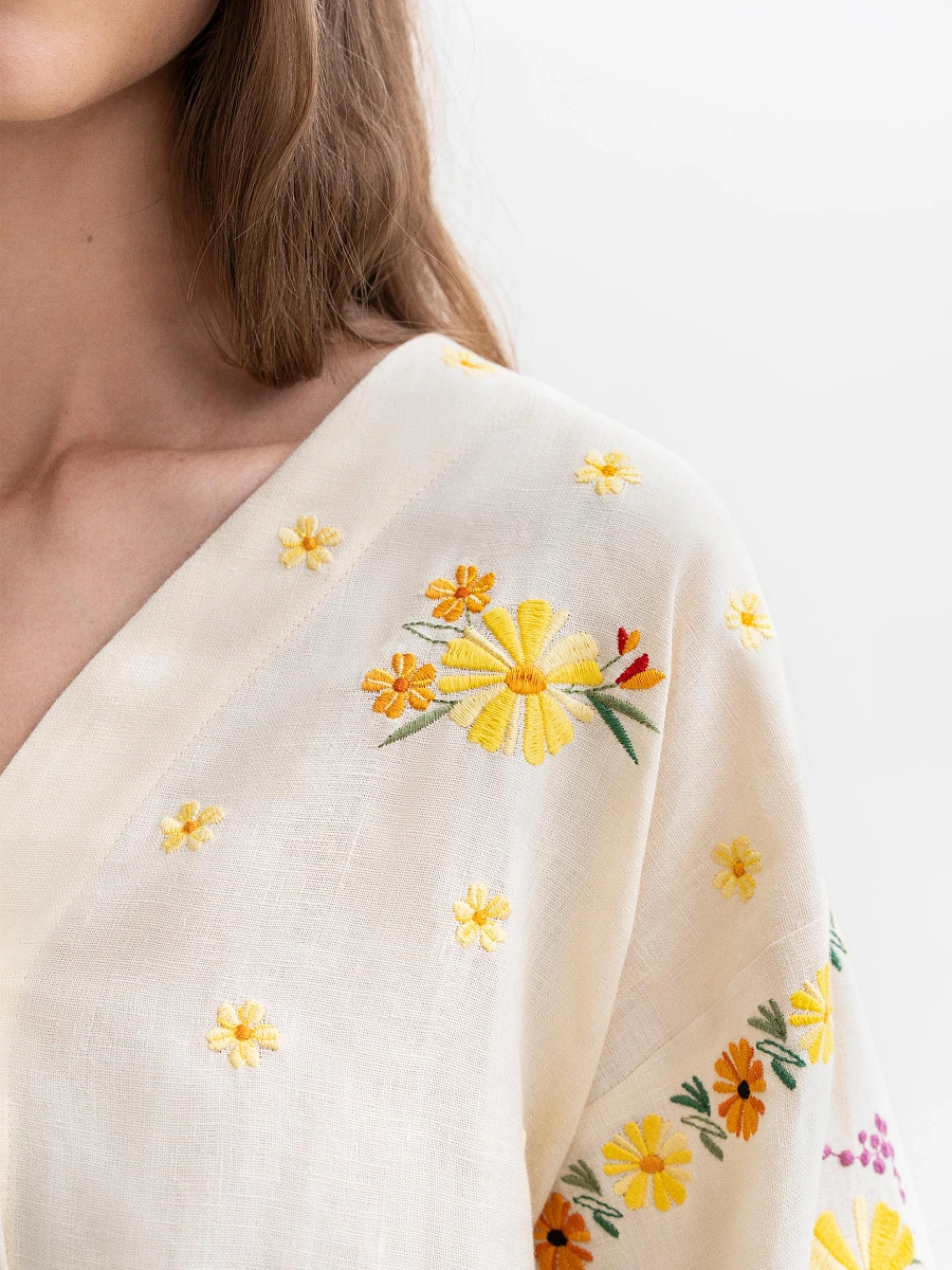 Linen Embroidered Blouse with Floral Pattern "Budzhak" dark — Yellow