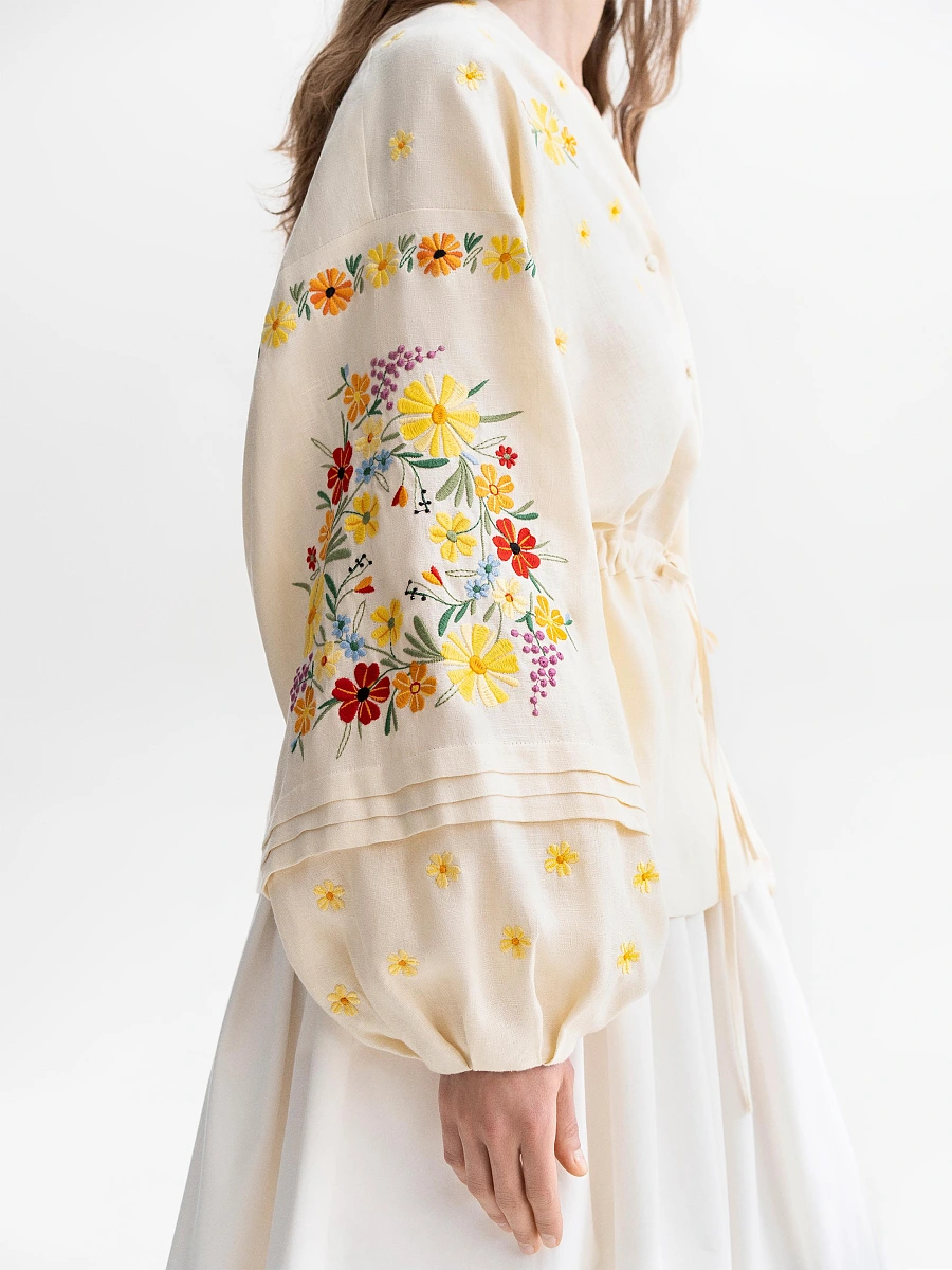 Linen Embroidered Blouse with Floral Pattern "Budzhak" dark — Yellow