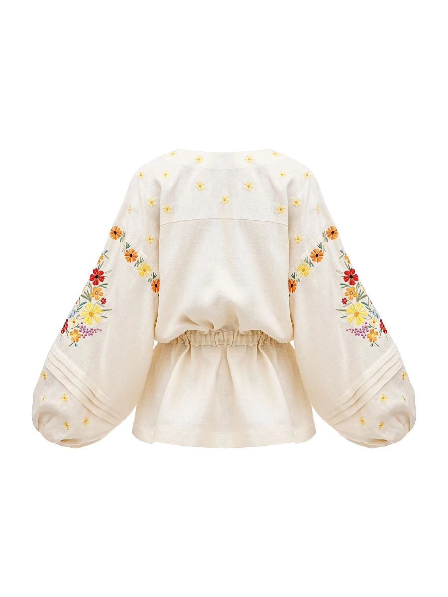 Linen Embroidered Blouse with Floral Pattern "Budzhak" dark — Yellow