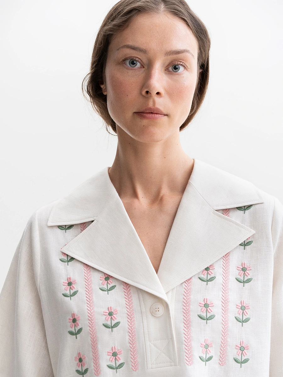 Gray linen casual shirt Bessarabiya — Creamy