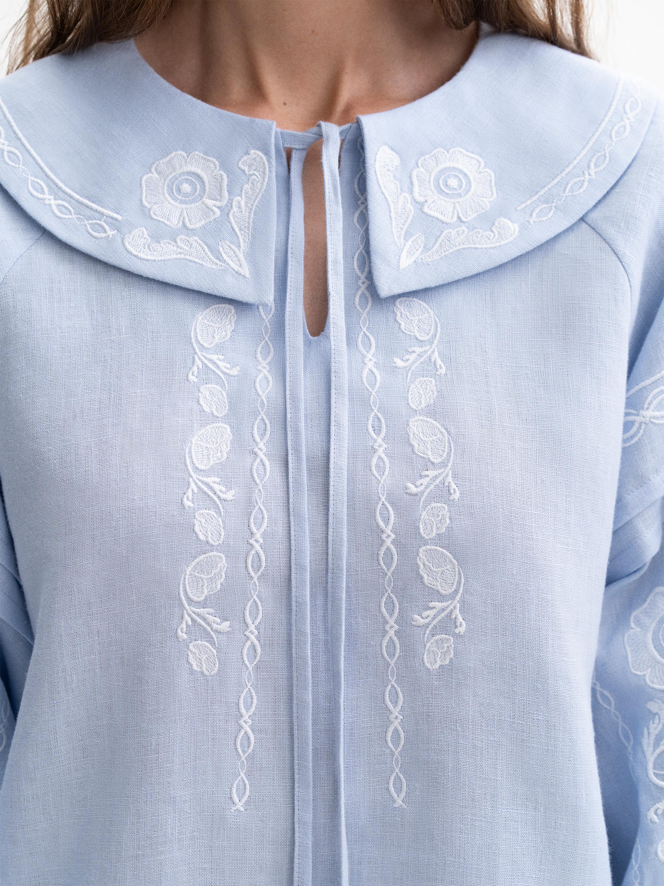 Soft blue shirt with white embroidery Dnipryana ціна