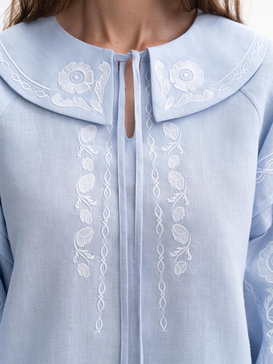 Soft blue shirt with white embroidery Dnipryana [0]