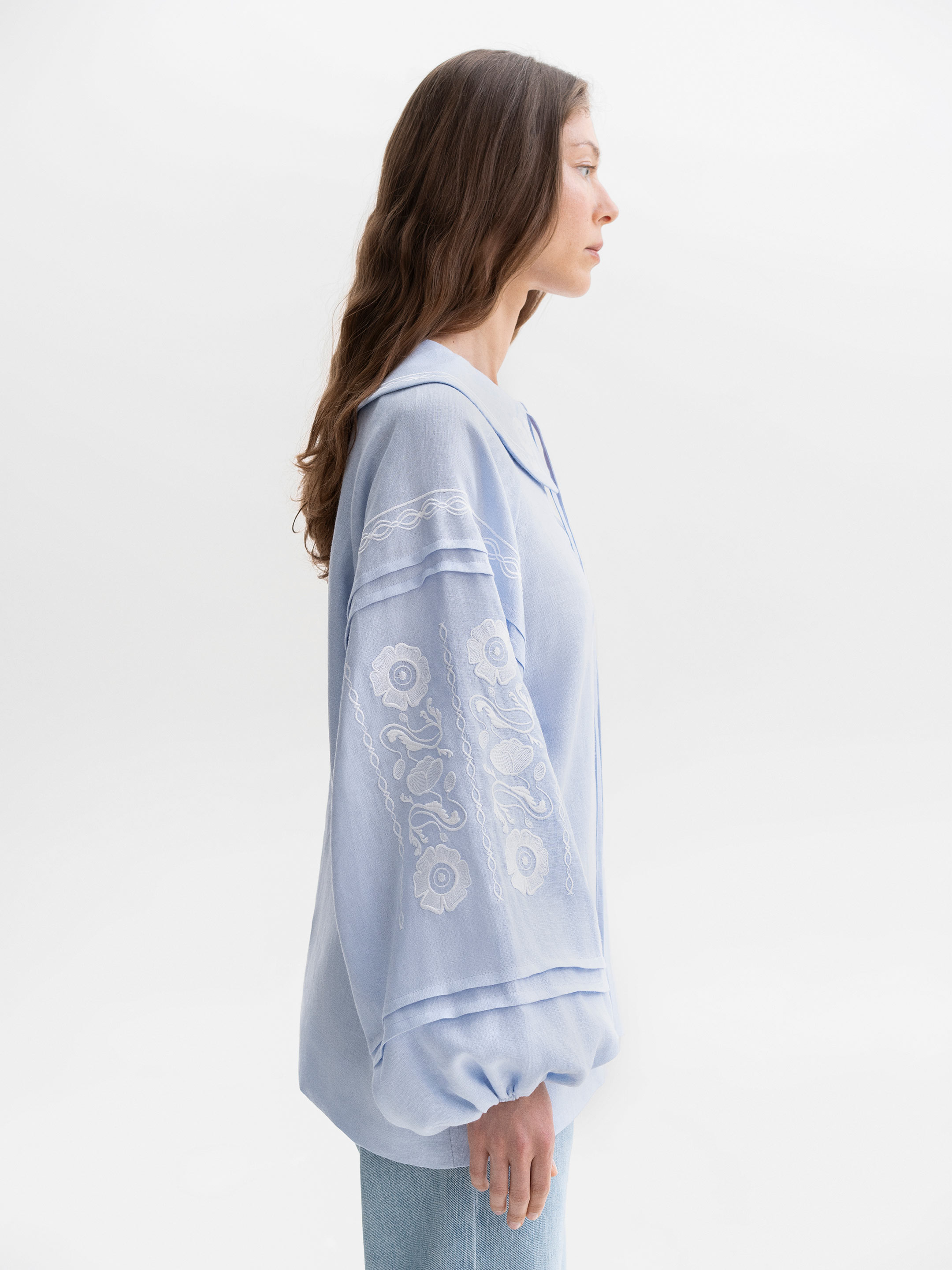 Soft blue shirt with white embroidery Dnipryana choose