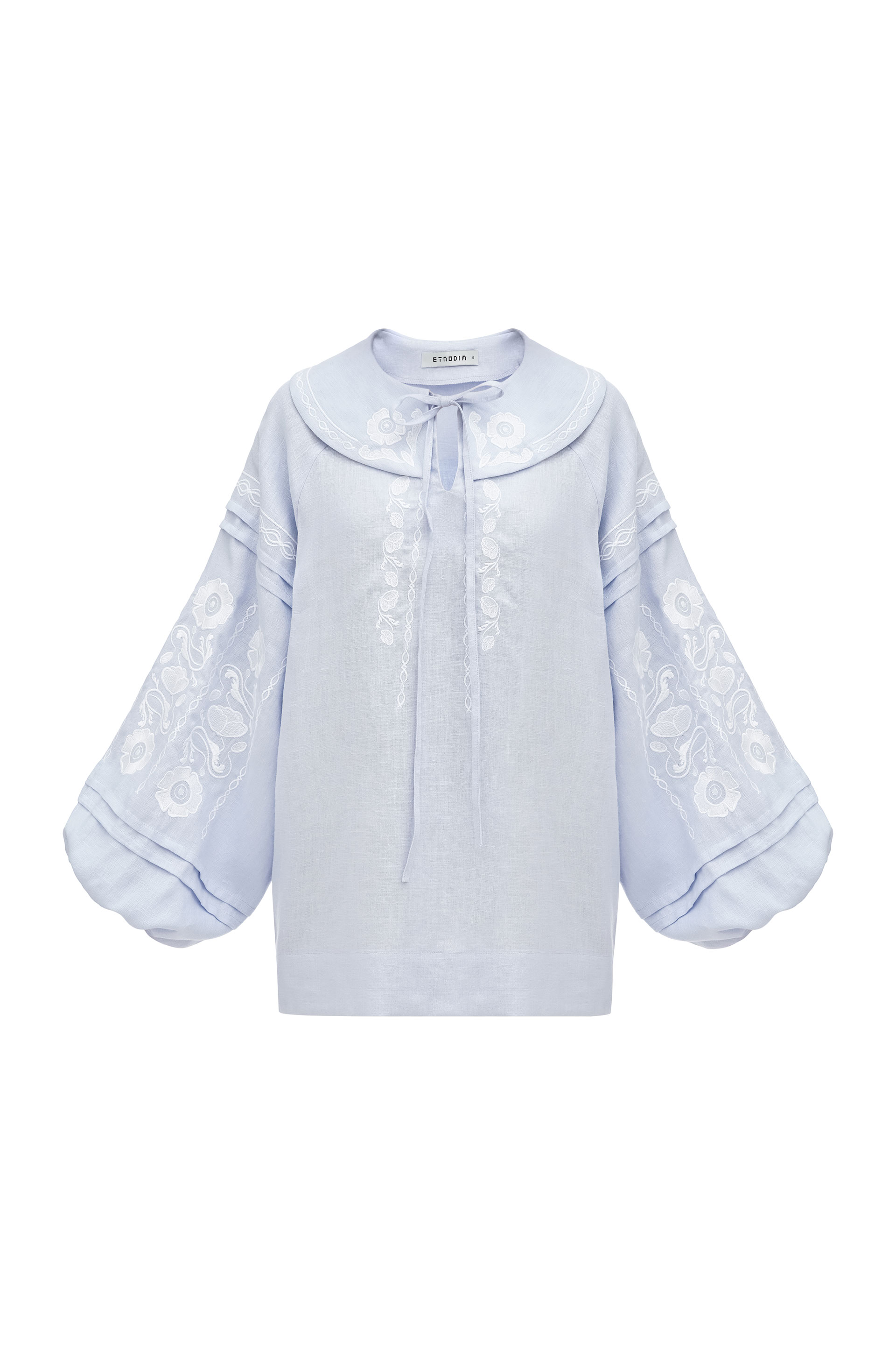 Soft blue shirt with white embroidery Dnipryana sizes