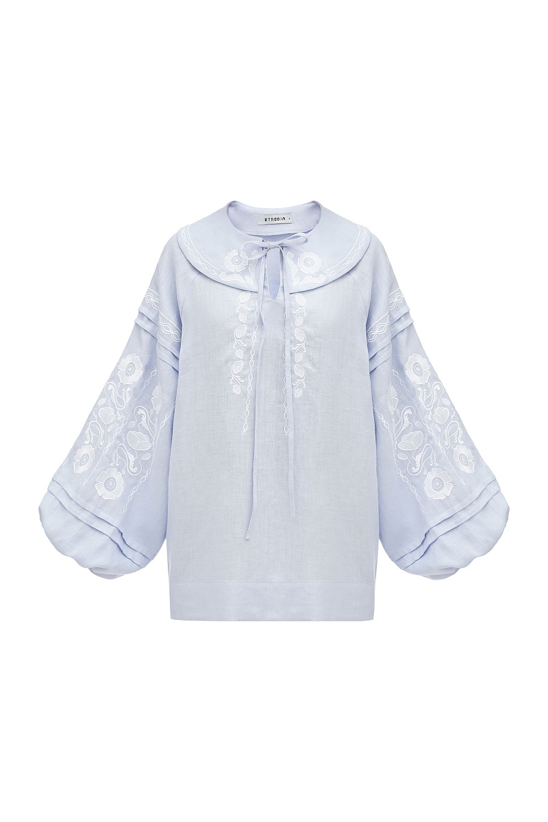 Soft blue shirt with white embroidery Dnipryana [0]
