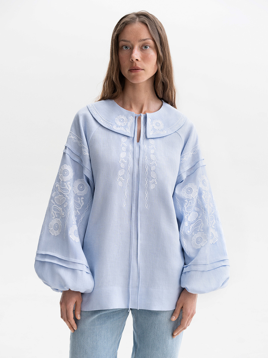 Soft blue shirt with white embroidery Dnipryana [0]