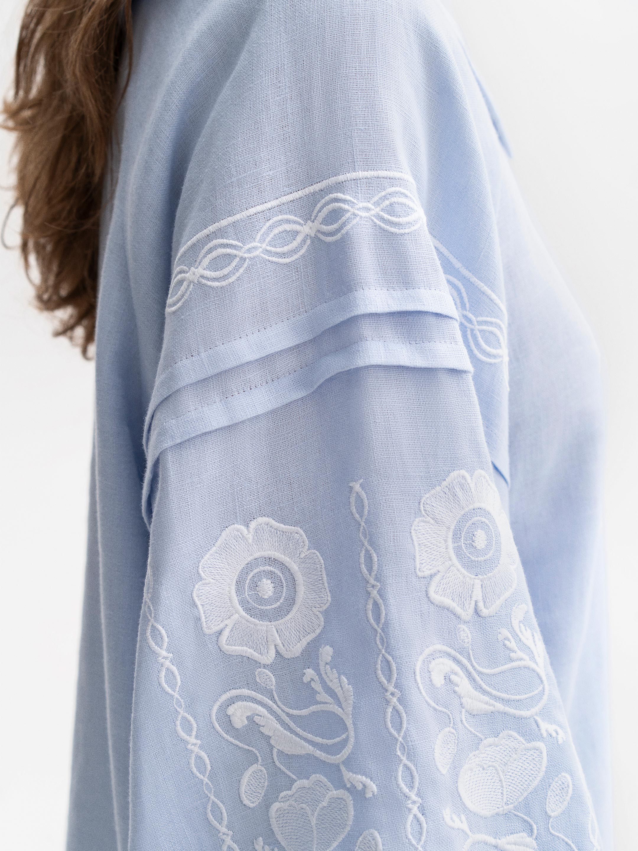 Soft blue shirt with white embroidery Dnipryana in Ukraine