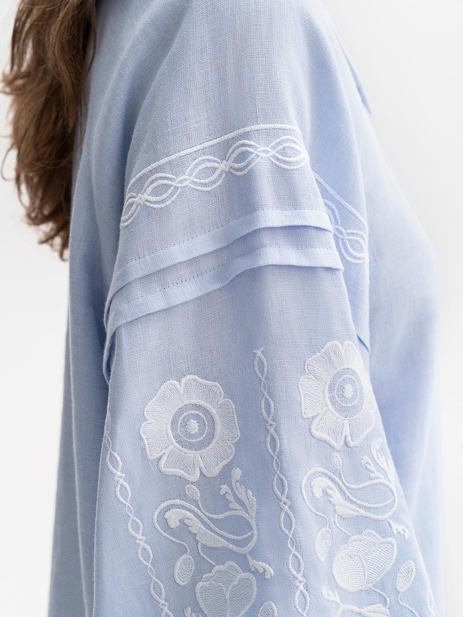 Soft blue shirt with white embroidery Dnipryana [0]