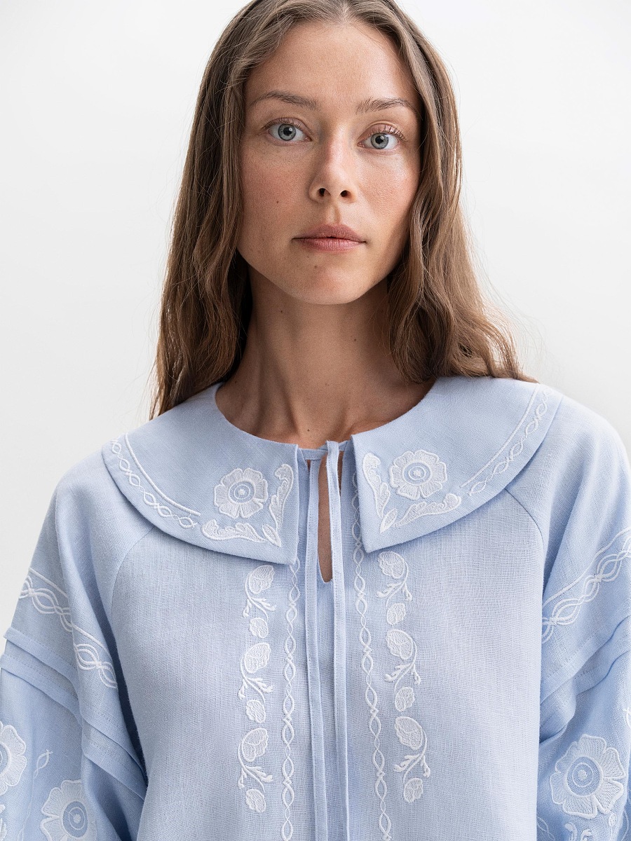 Soft blue shirt with white embroidery Dnipryana [0]