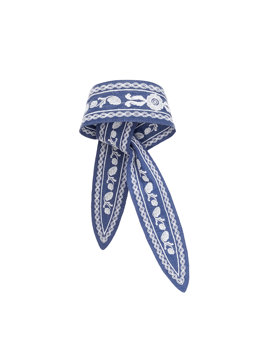 Blue linen handkerchief with white embroidery Dnipryana [0]