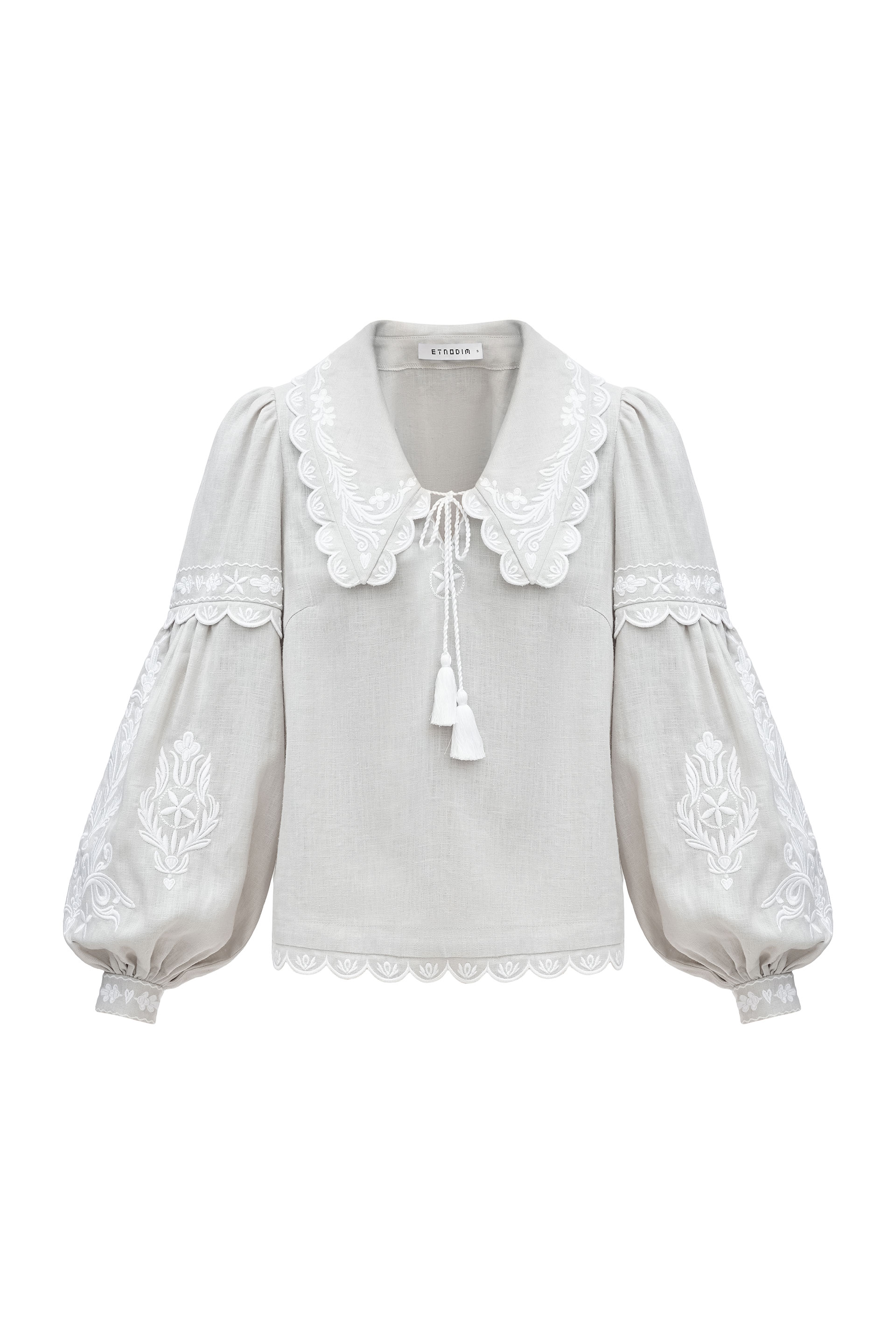 Gray linen blouse with white embroidery Kakhovka choose