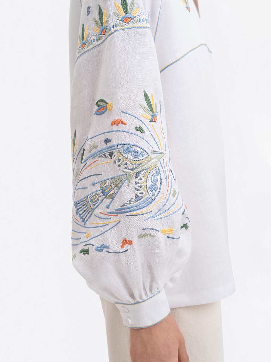 White embroidered shirt with colorful embroidery Boryviter [0]