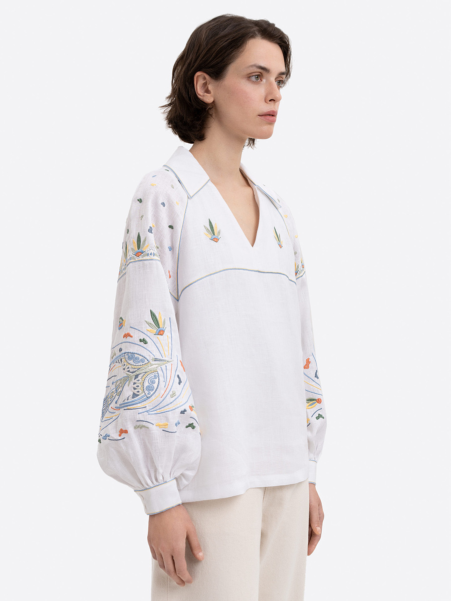 White embroidered shirt with colorful embroidery Boryviter [0]
