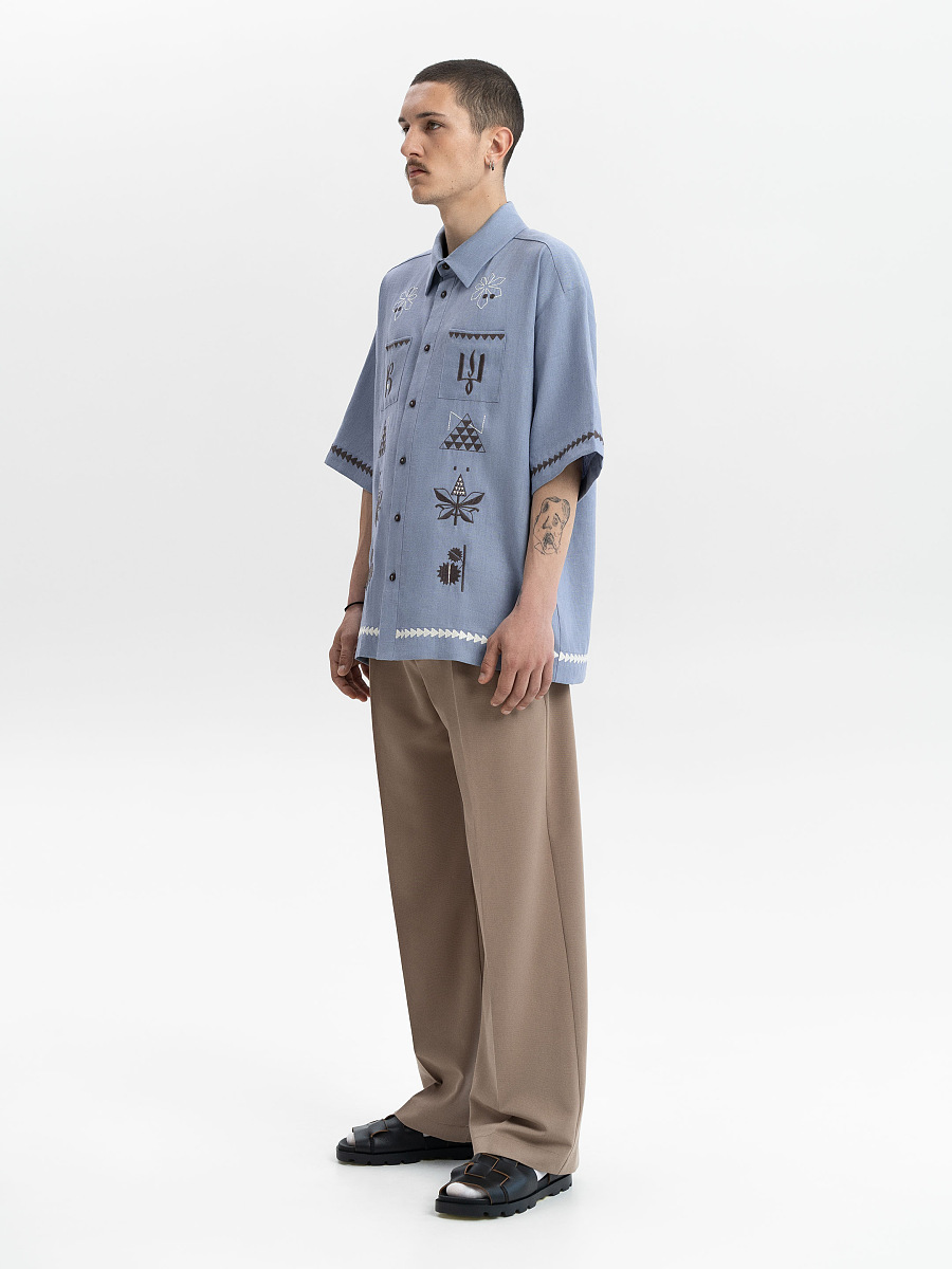 Blue linen embroidered shirt "Kyi" [0]