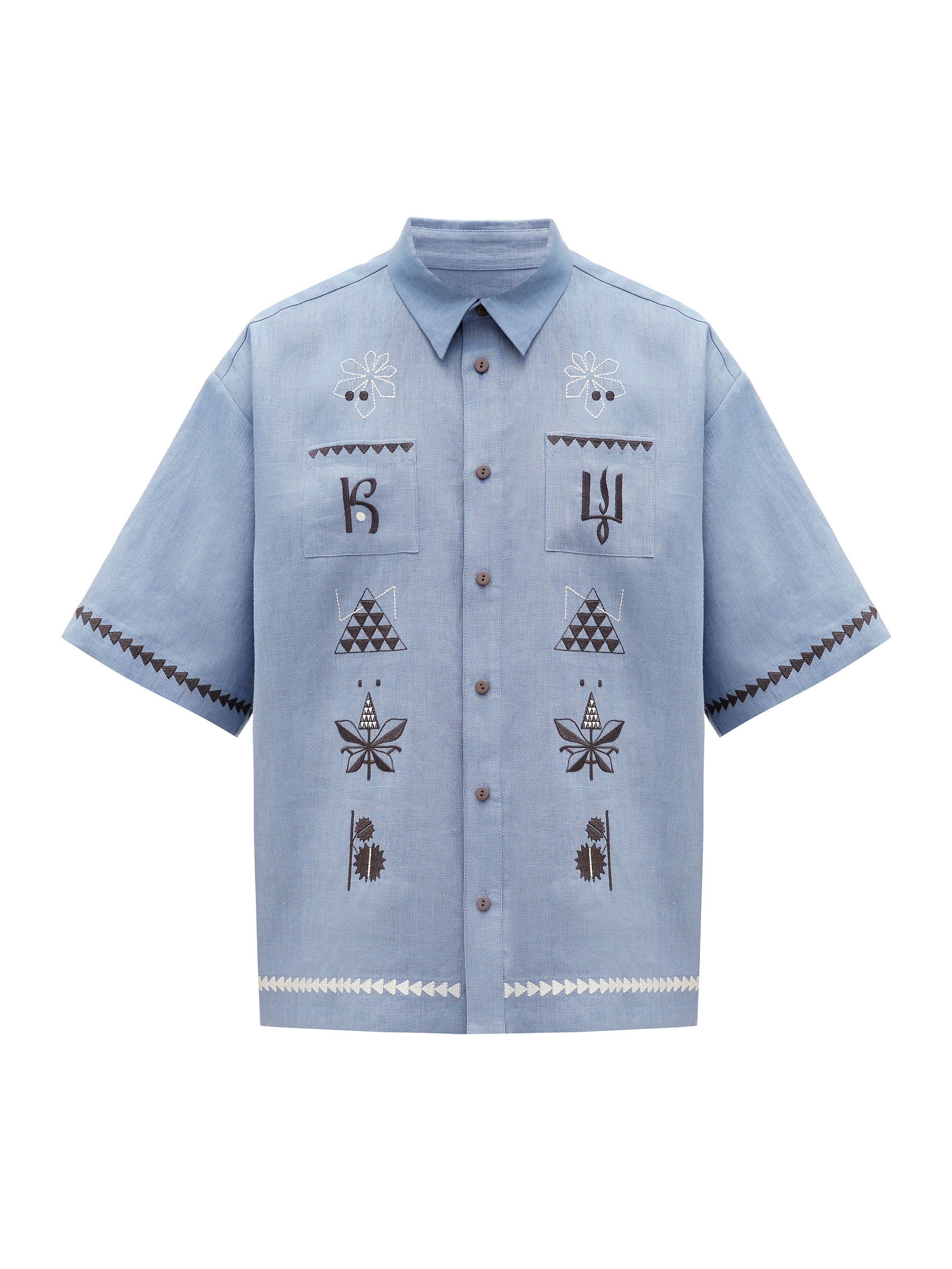 Blue linen embroidered shirt "Kyi" choose