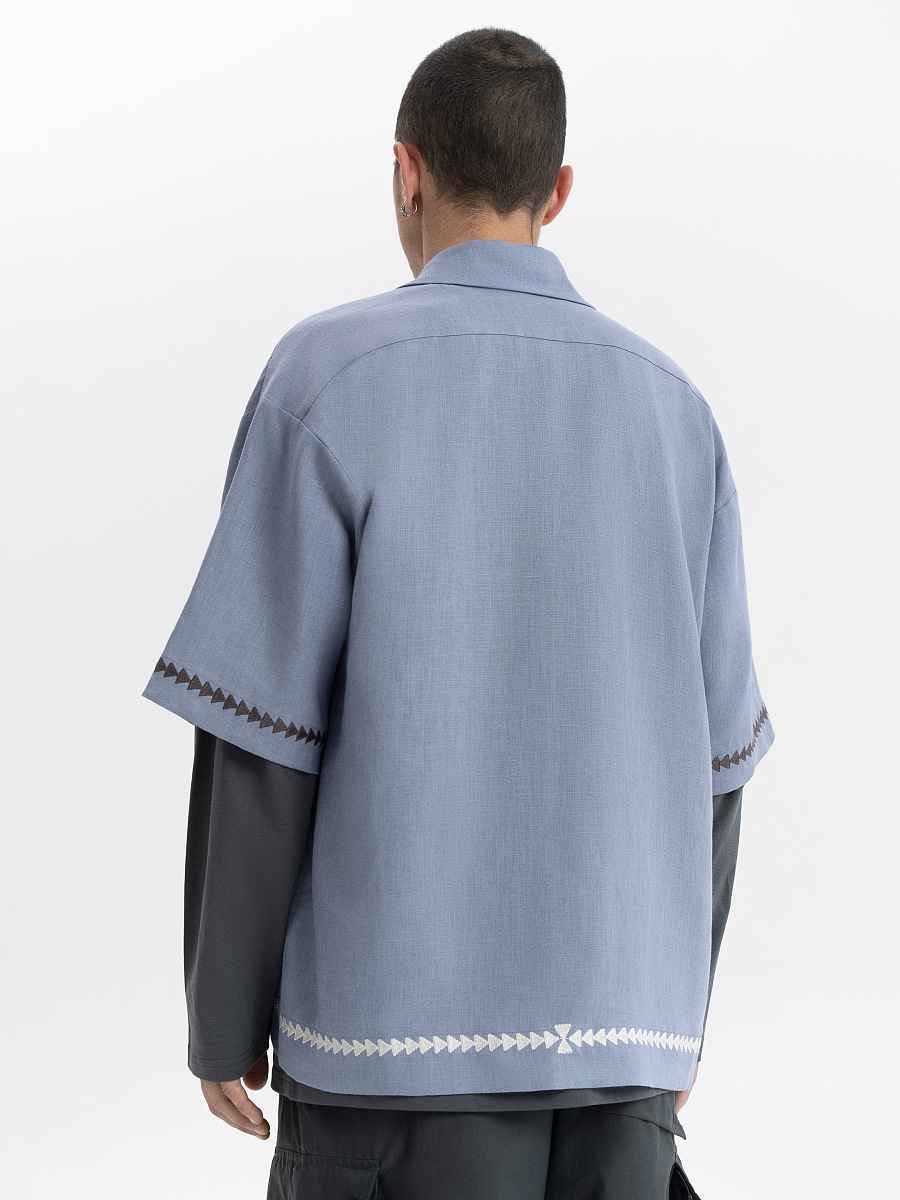 Blue linen embroidered shirt "Kyi" [0]