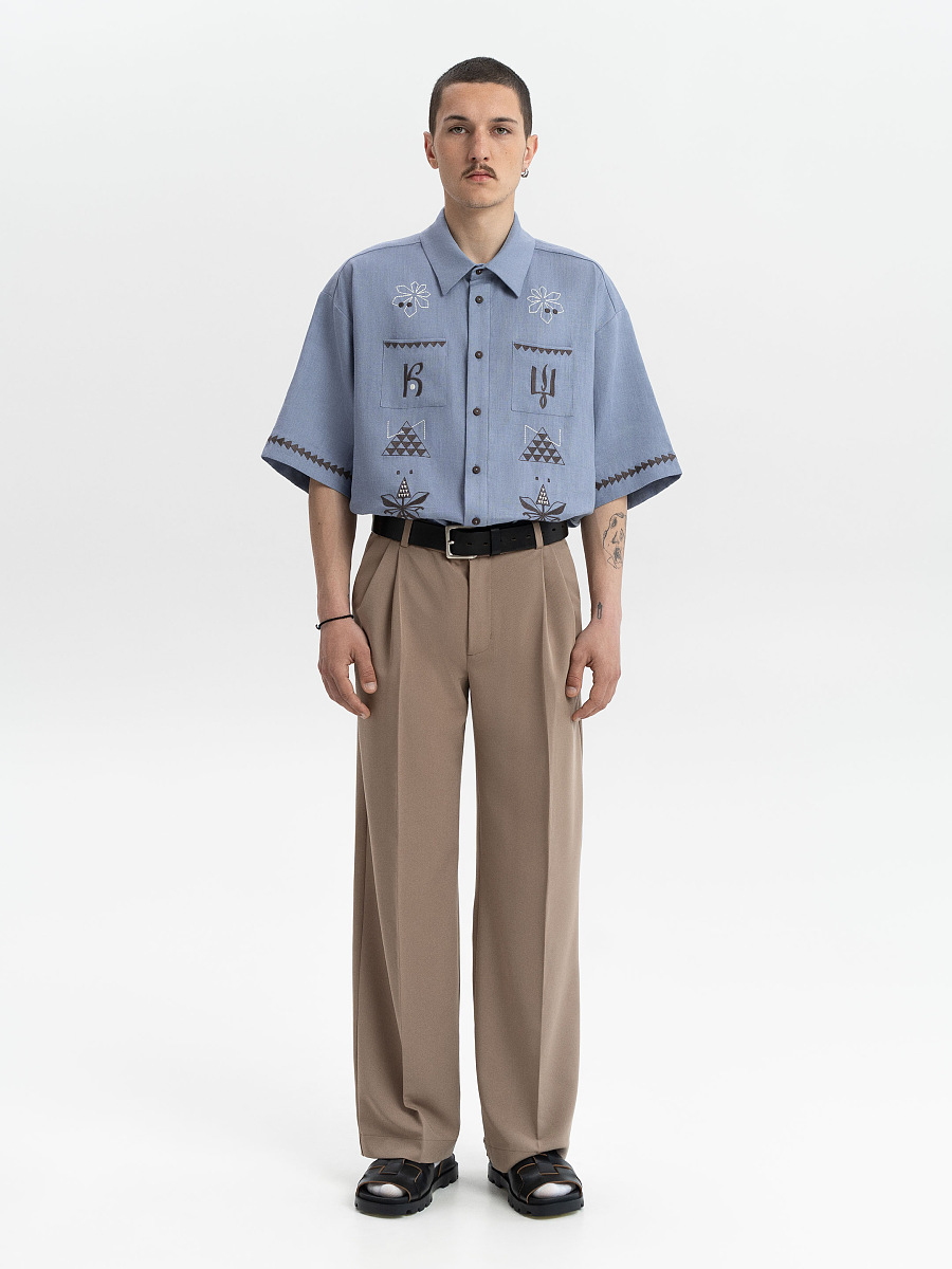 Blue linen embroidered shirt "Kyi" [0]