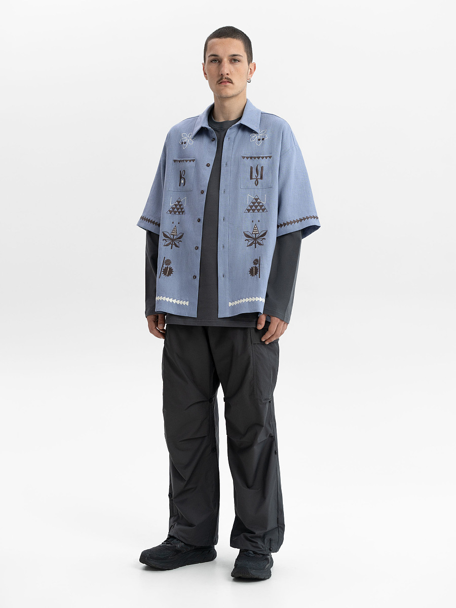 Blue linen embroidered shirt "Kyi" [0]