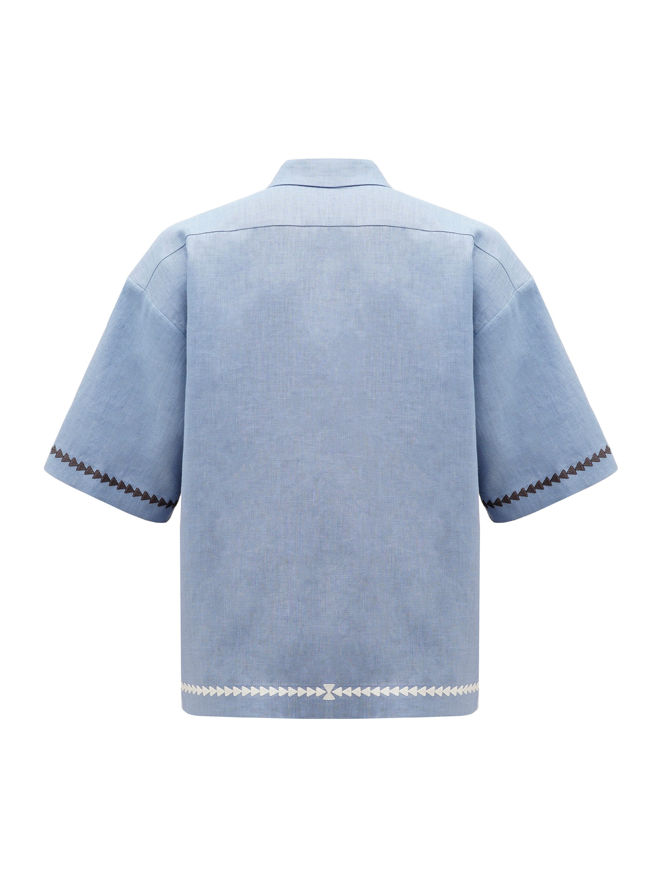 Blue linen embroidered shirt "Kyi" fitting