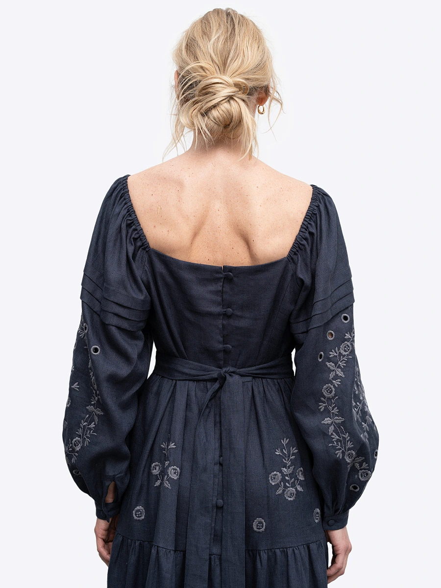 White linen embroidered dress Myt — Blue