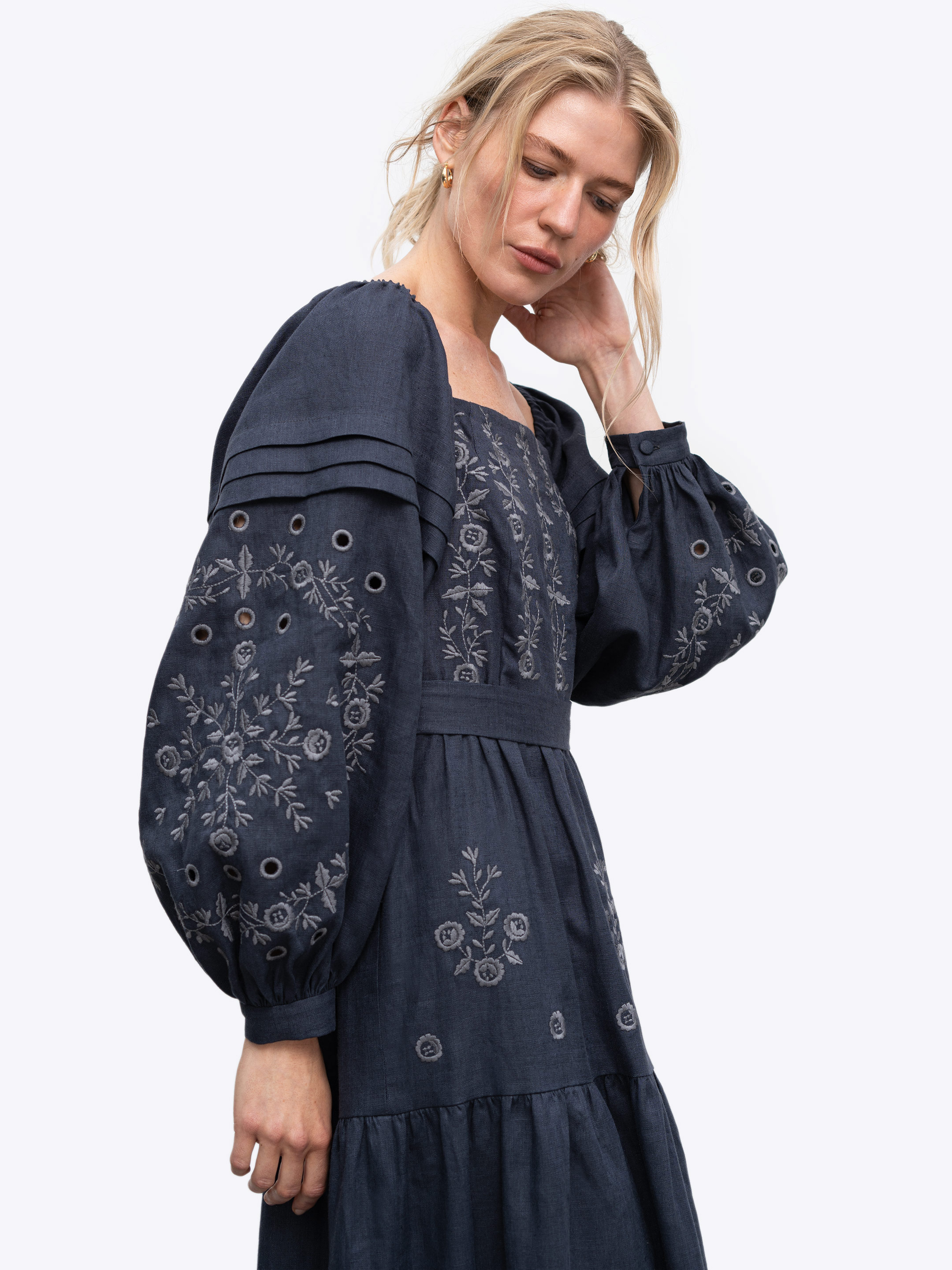 Linen embroidered dress "Myt" temna cheap