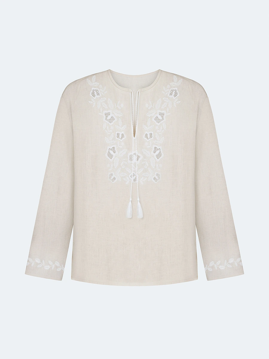 Men's shirt with white embroidery in the tone of "Vavylon XX" — Creamy