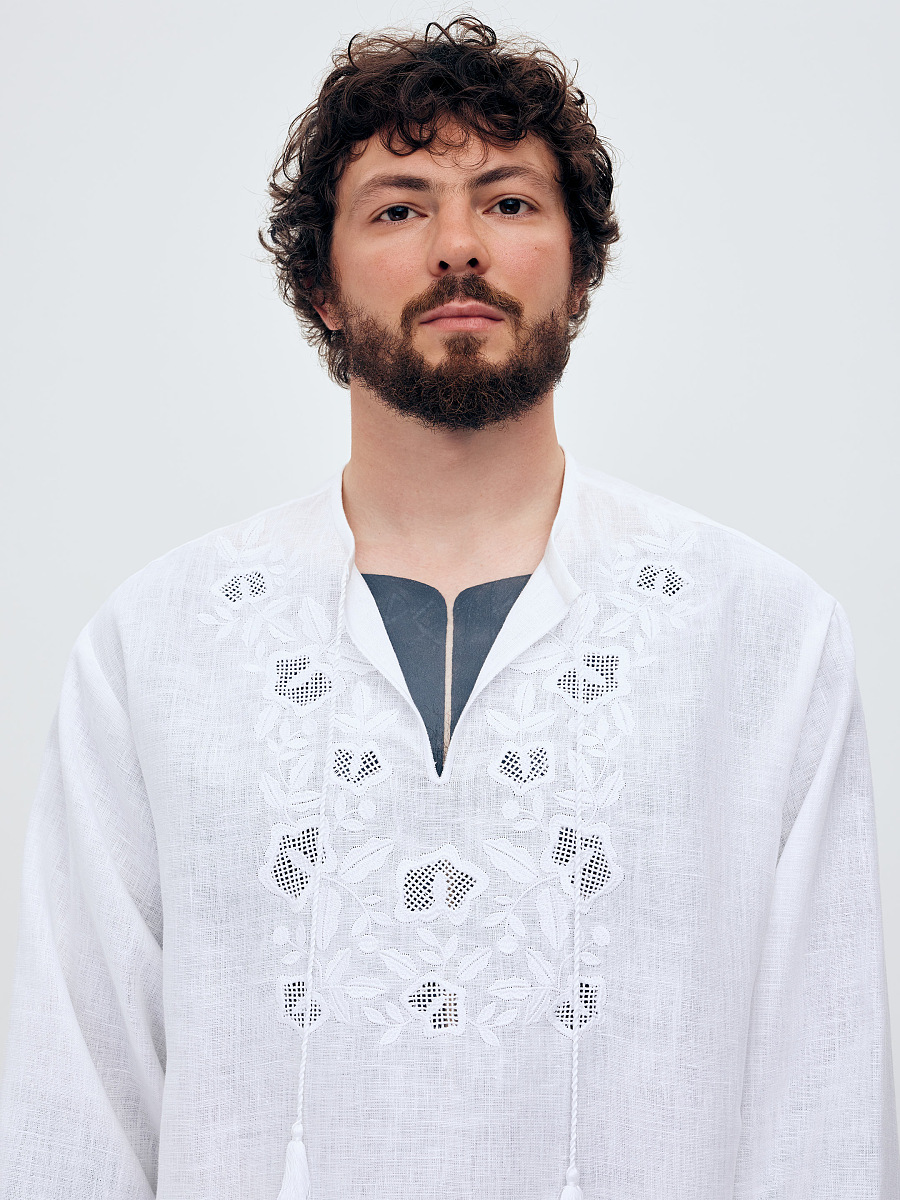 Men's shirt with white embroidery in the tone of "Vavylon XX" [0]