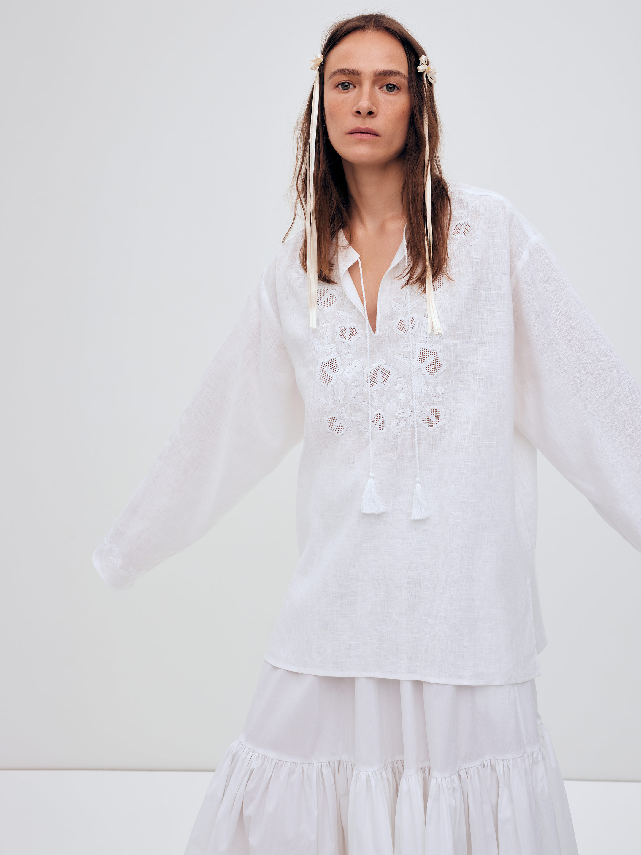 Men's shirt with white embroidery in the tone of "Vavylon XX" cheap