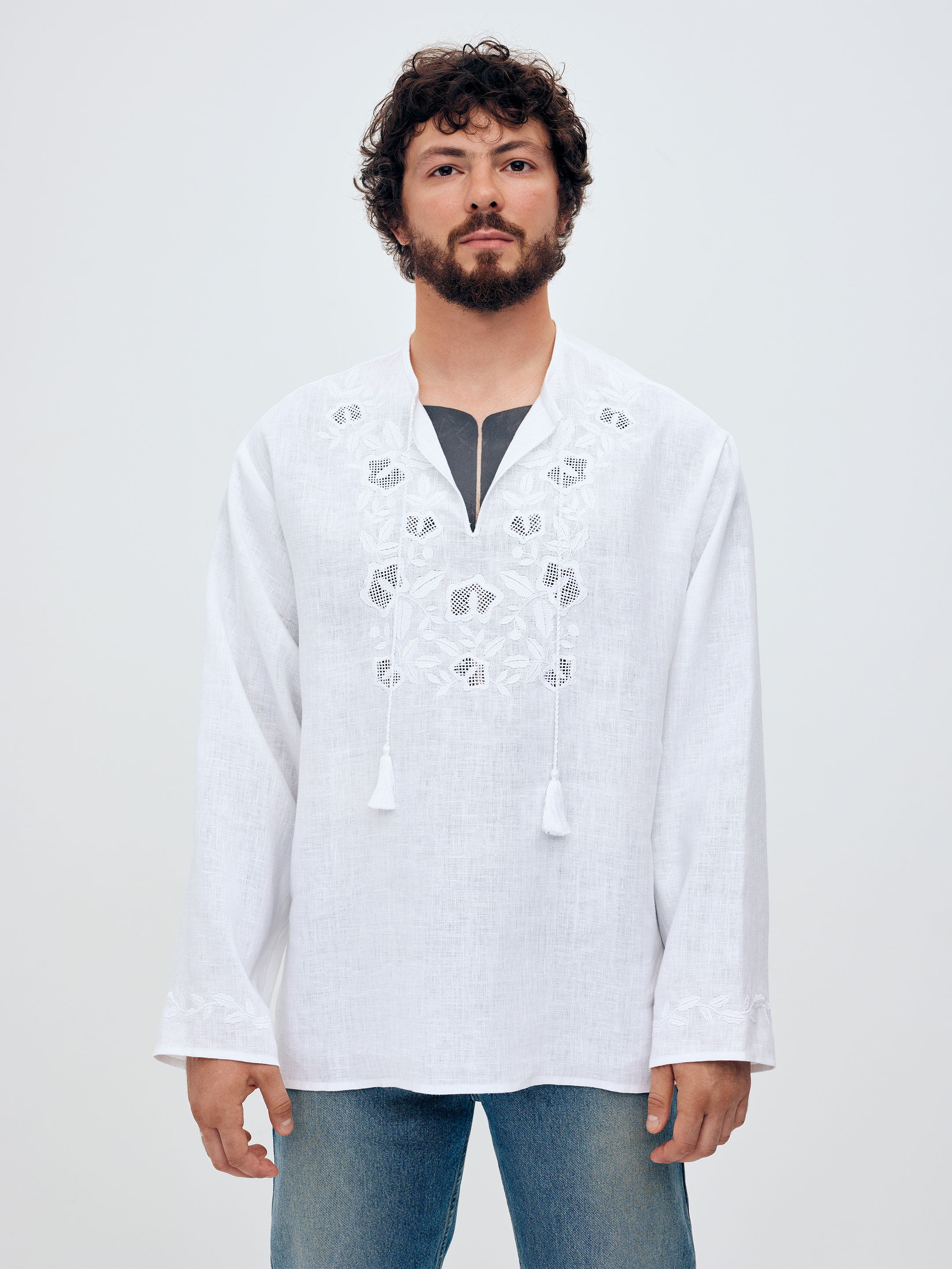 Men's shirt with white embroidery in the tone of "Vavylon XX" Buy