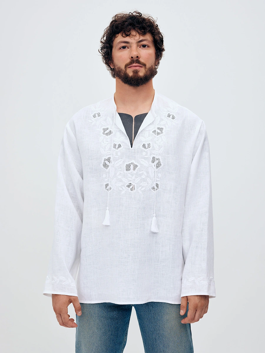 Men's shirt with black embroidery in the tone of "Vavylon XX" — White