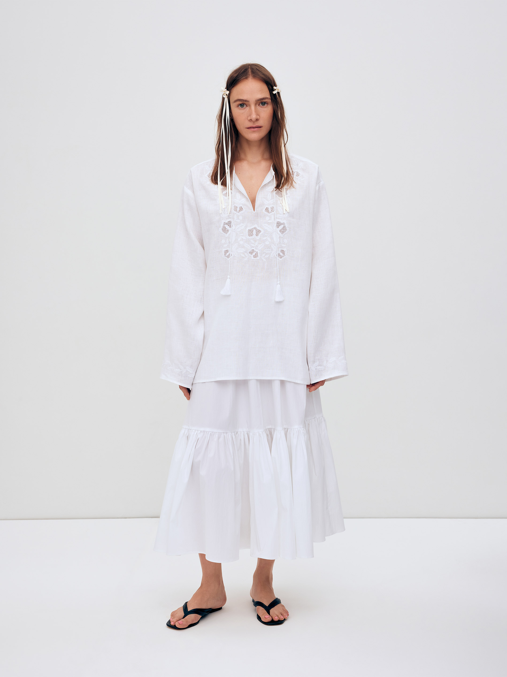 Men's shirt with white embroidery in the tone of "Vavylon XX" in Ukraine