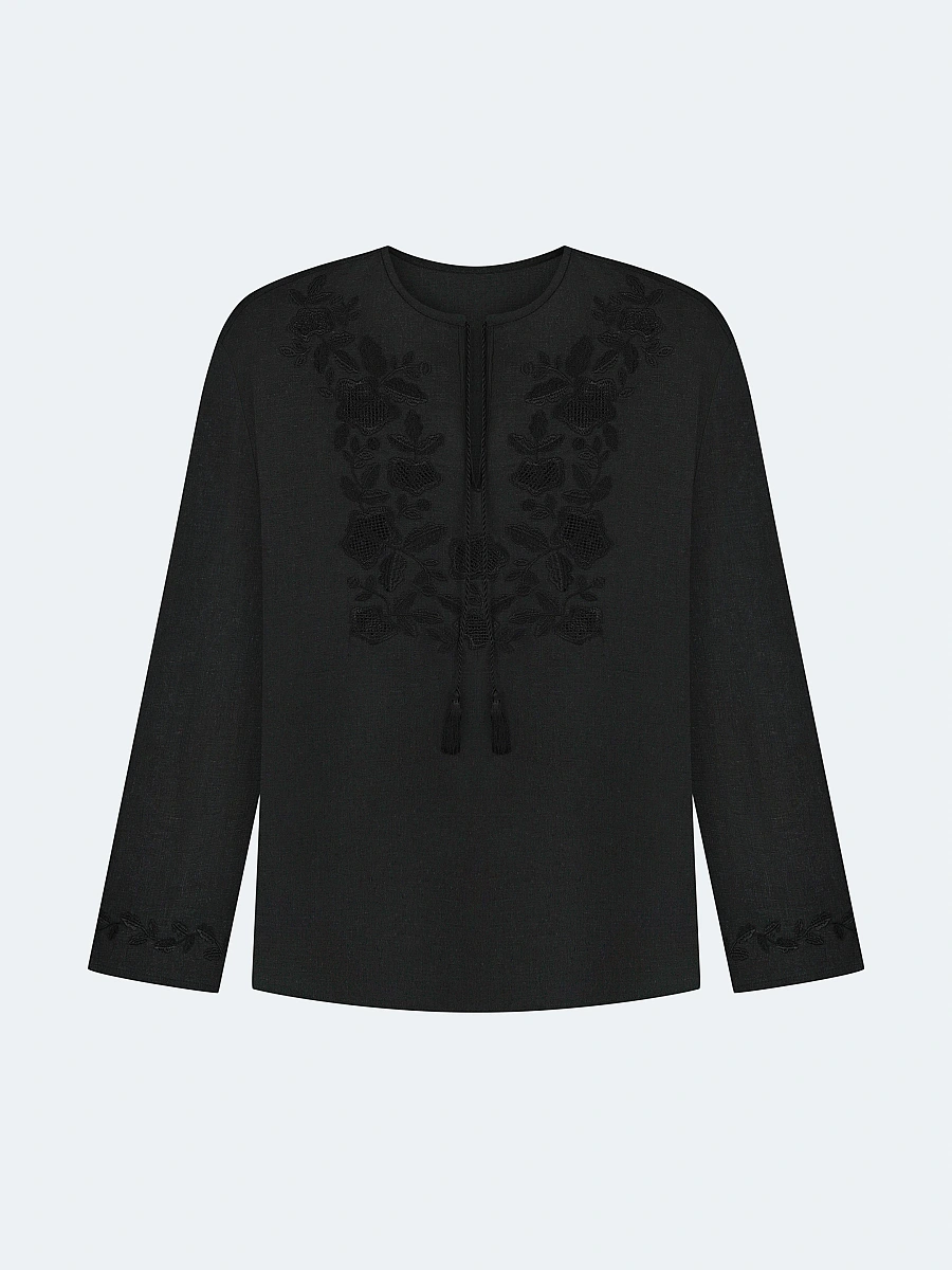 Men's shirt with white embroidery in the tone of "Vavylon XX" — Black