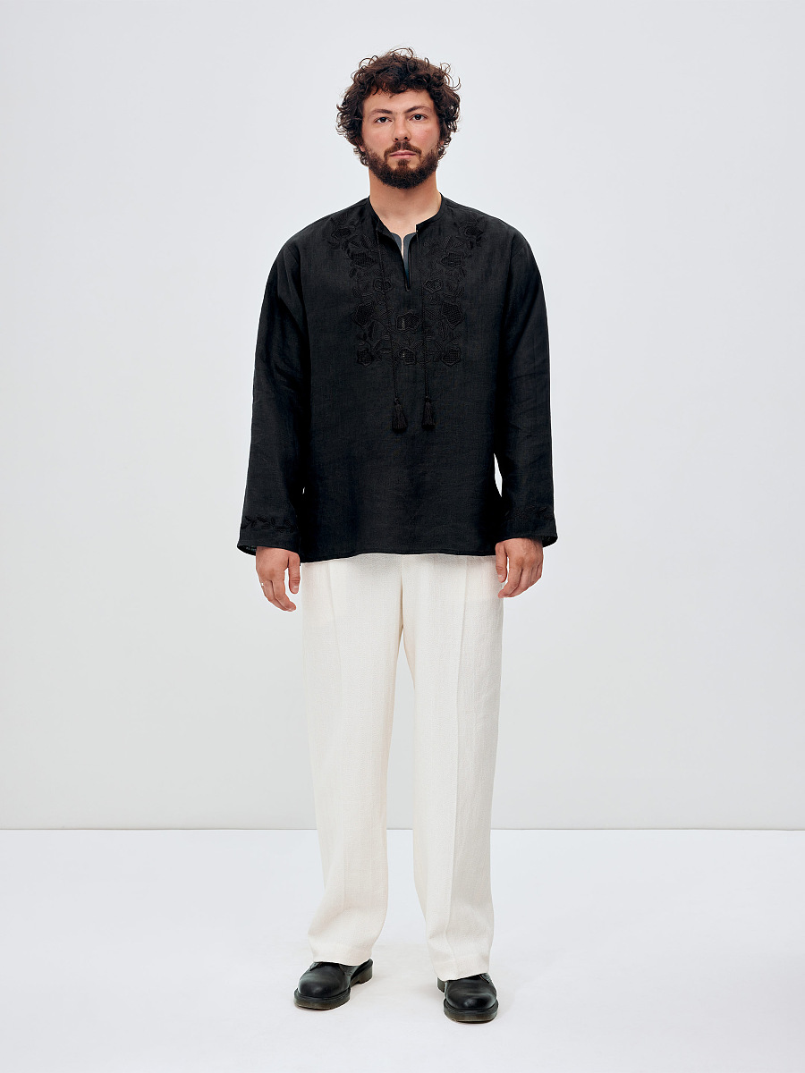 Men's shirt with black embroidery in the tone of "Vavylon XX" [0]