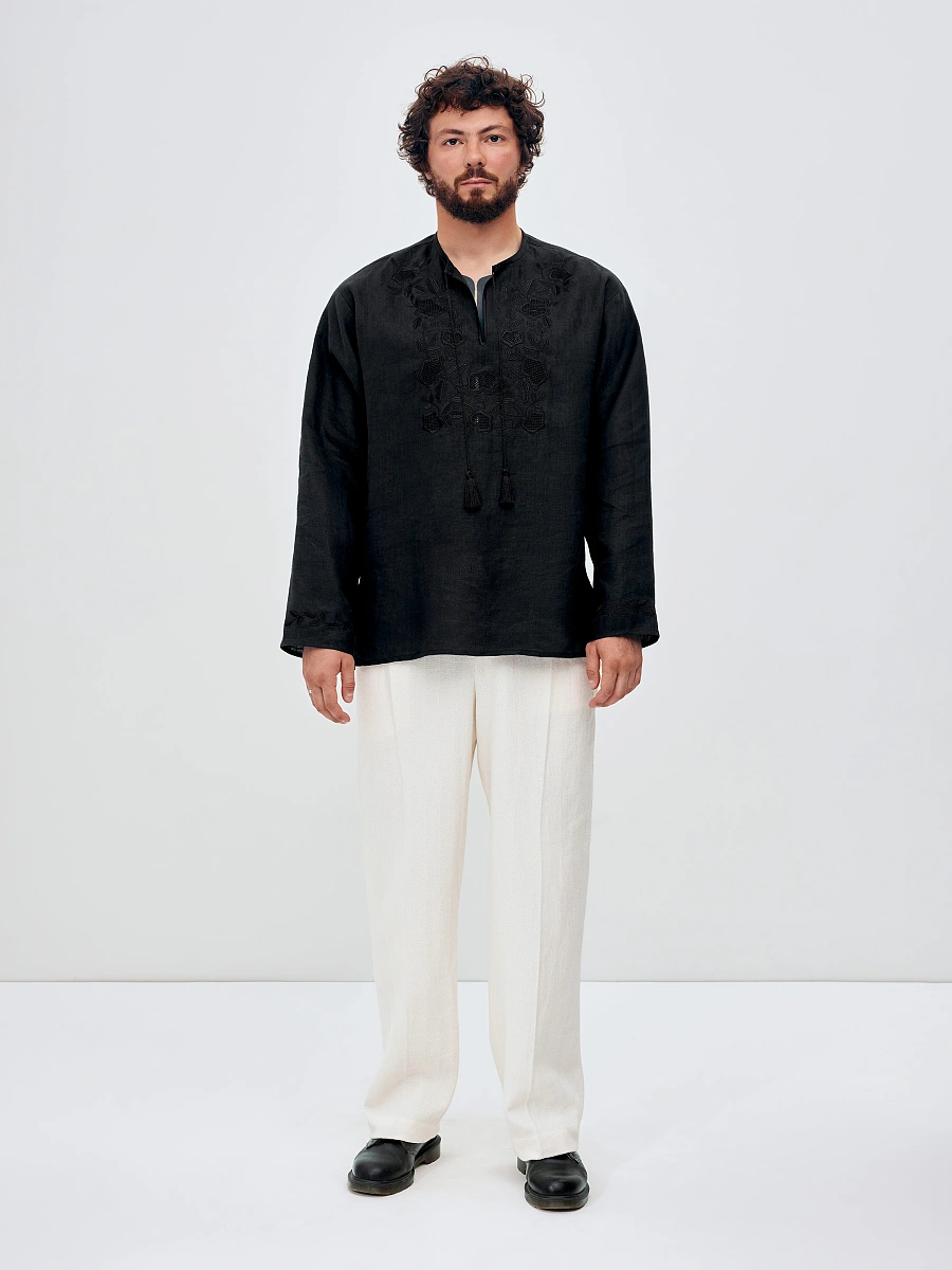 Men's shirt with white embroidery in the tone of "Vavylon XX" — Black