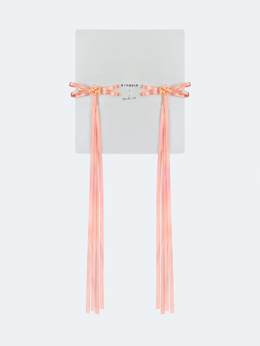 A pair of ribbons-barrettes of milk color "Tsarivna" — Pink