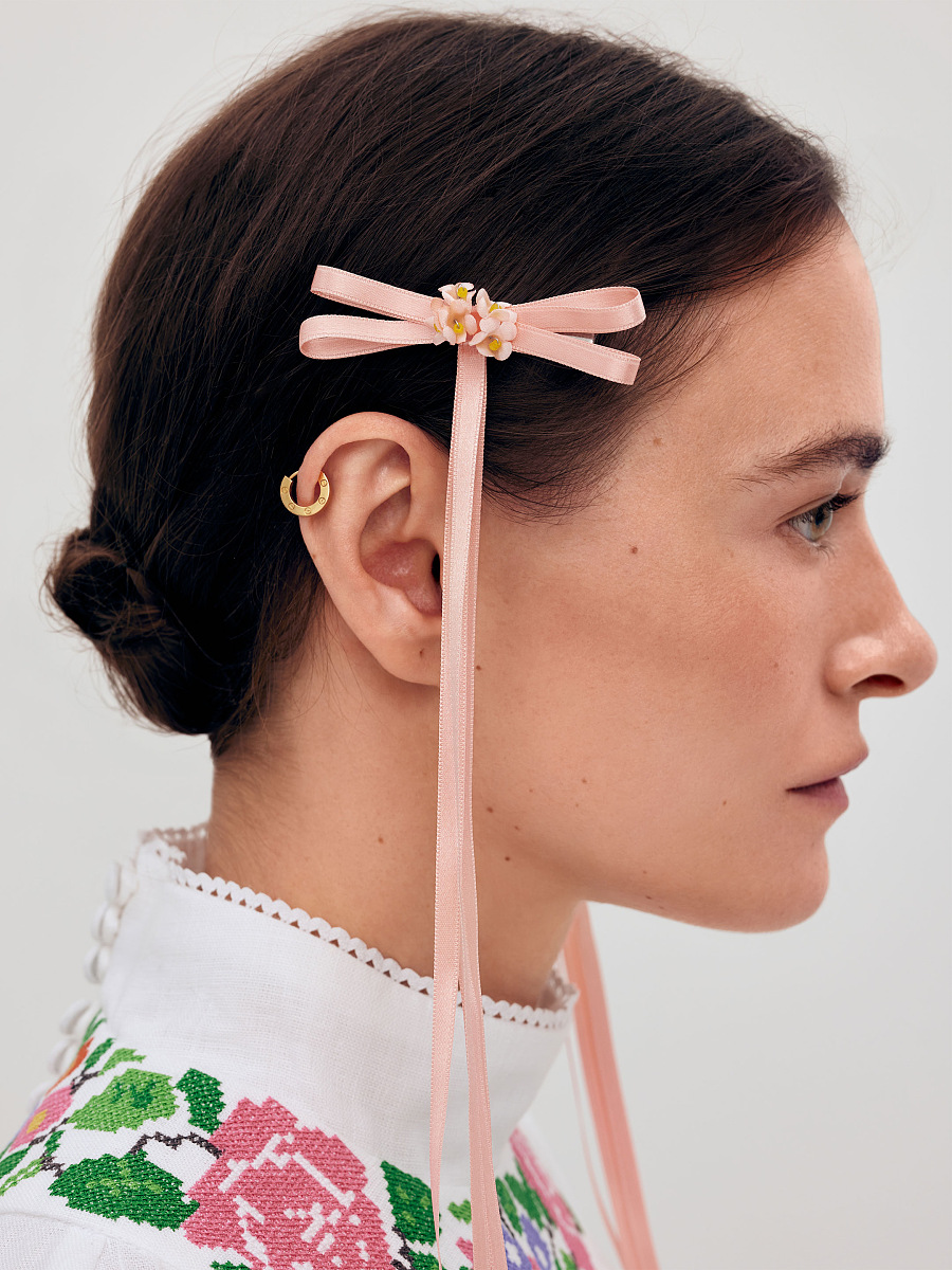 A pair of ribbons-barrettes of peach color "Tsarivna" [0]