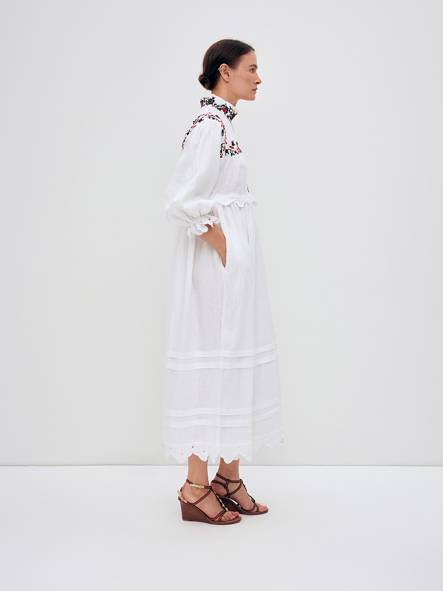 Long embroidered dress with a high neck "Korolivna" [0]