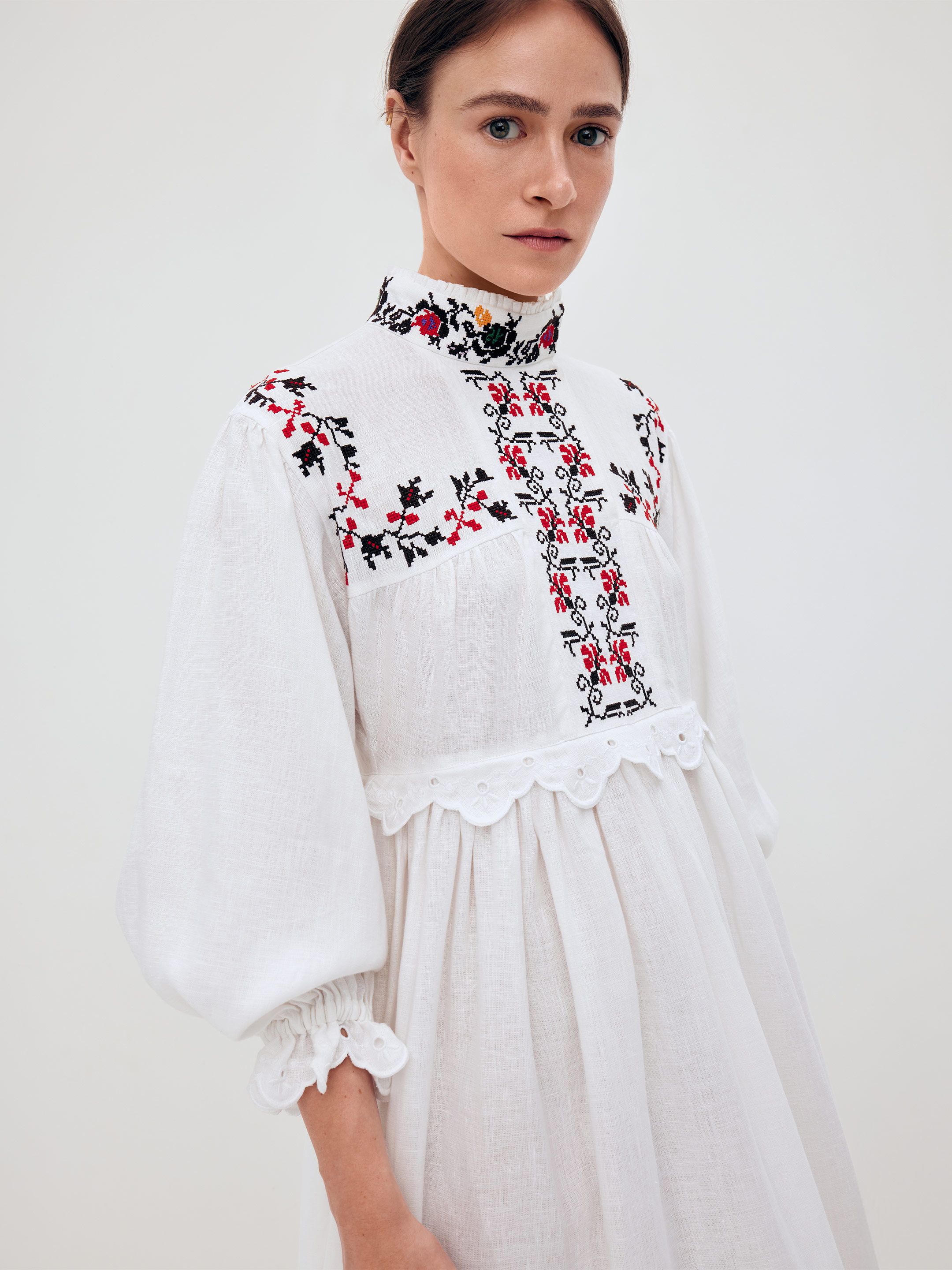 Long embroidered dress with a high neck "Korolivna" ціна